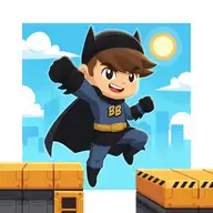 Battboy jumping over thorns while dodging a killer clown in a colorful platformer level