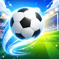 3D soccer match in progress with player kicking ball toward goal in Football Kick 3D