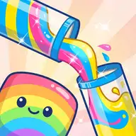 Colorful water sorting puzzle game with glass tubes and vibrant liquid layers