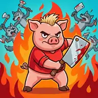 Cartoon pig performing a flying kick against wolves in Iron Snout action game