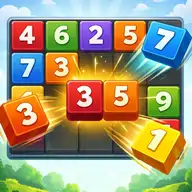 Colorful math puzzle game interface showing numbered blocks adding up to 10 in Plus 10