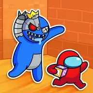 Colorful endless runner character dashing through city streets with rainbow trail and obstacles