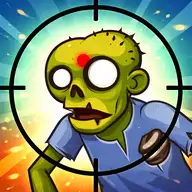 Cartoon-style puzzle shooter showing bullet ricocheting off walls to hit zombies in Stupid Zombies game